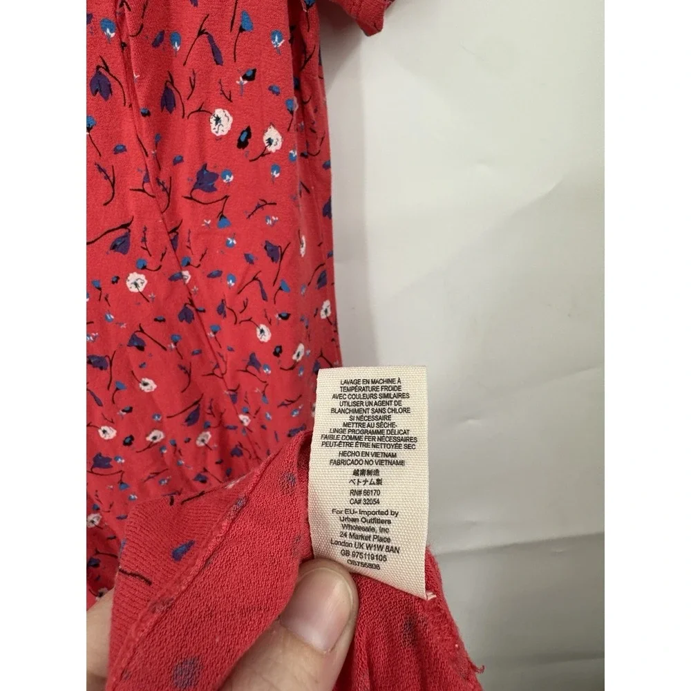 Free People Caroline Floral Midi Dress Women M Coral‎ Preppy Bohemian Peasant